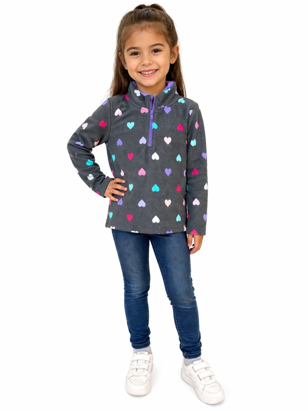 Girls Fleece Pullover‎ Hearts Print Size 6 Jumping Beans Quarter Zip